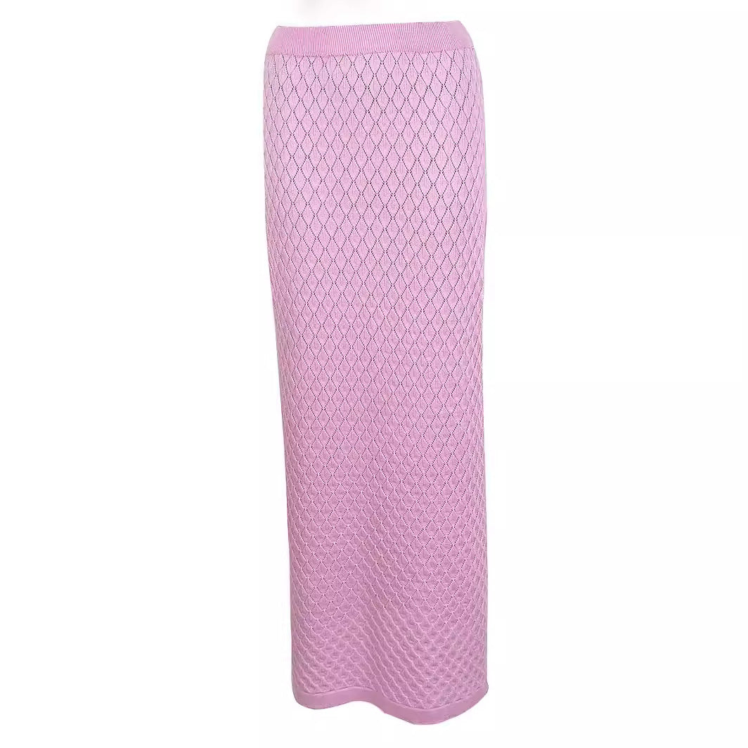 Women's Knitted Beach Short Show Belly Backless Camisole Long Skirt Two-piece Set