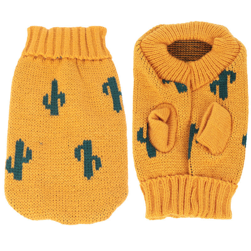 Multi Color Knitting Cat Sweater Lapel Casual