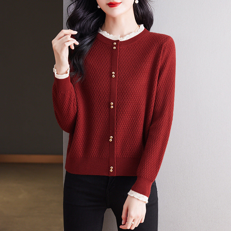 Fashionable Stylish Lace Round Neck Knitted Women