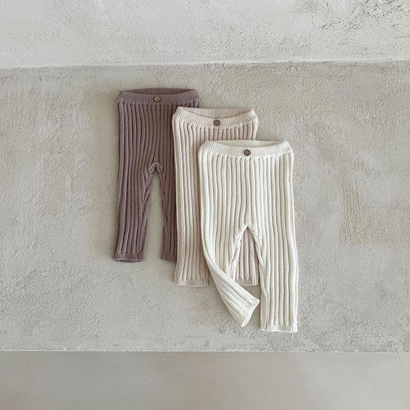 Infant Toddler Home Wearable Sunken Stripe Knitted Leggings