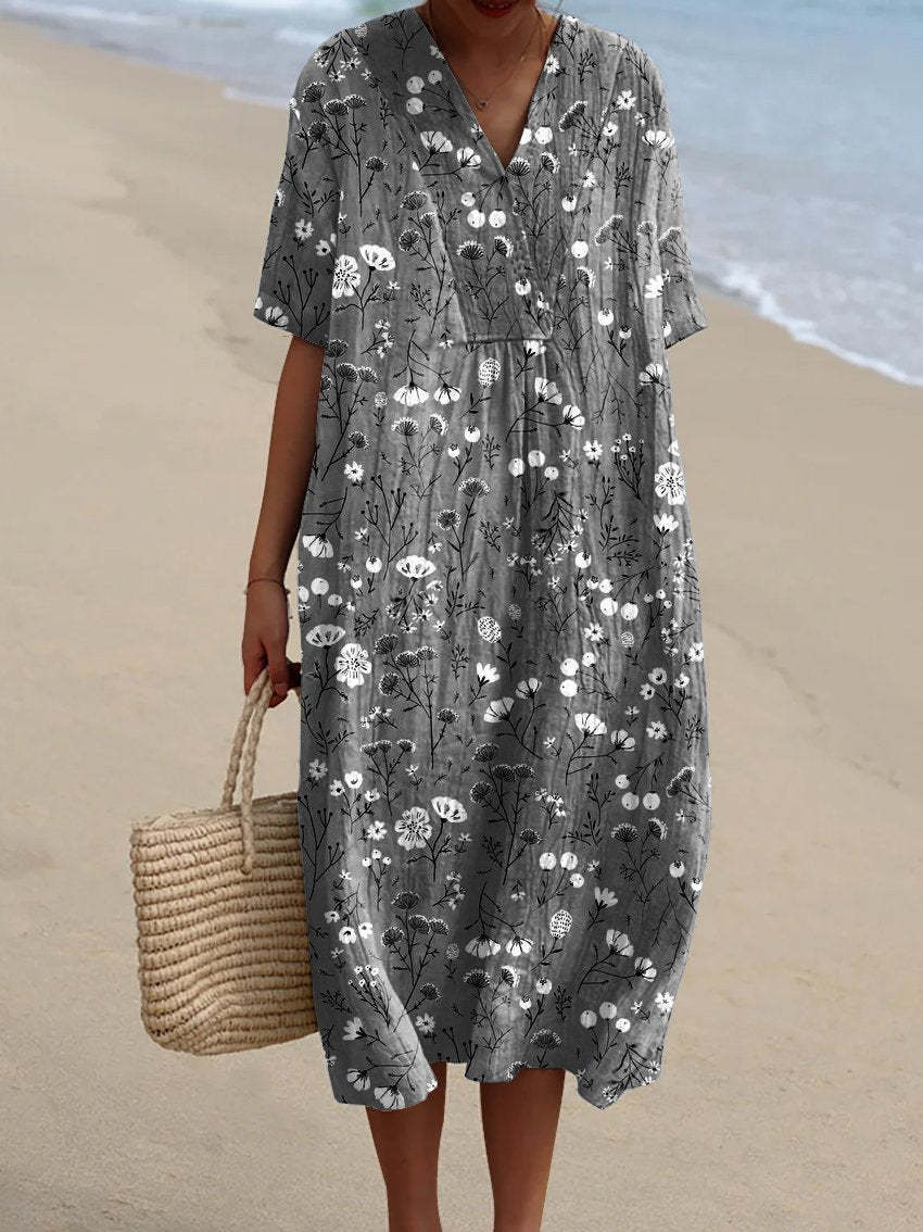 Women's Casual Floral 3D Printed Sleeve Length Skirt Shirt Dress