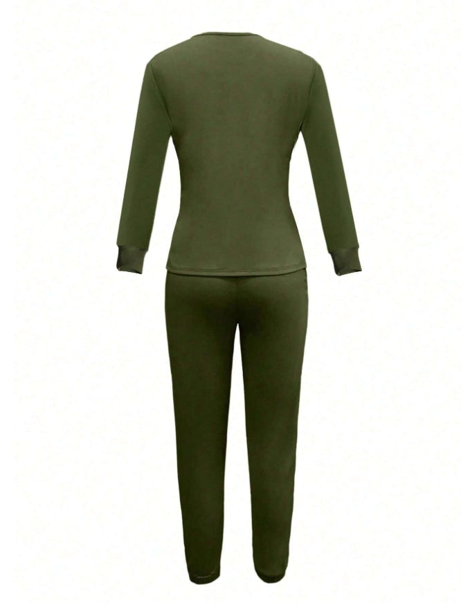 Casual Round Neck Long Sleeve Top And Pants Suit