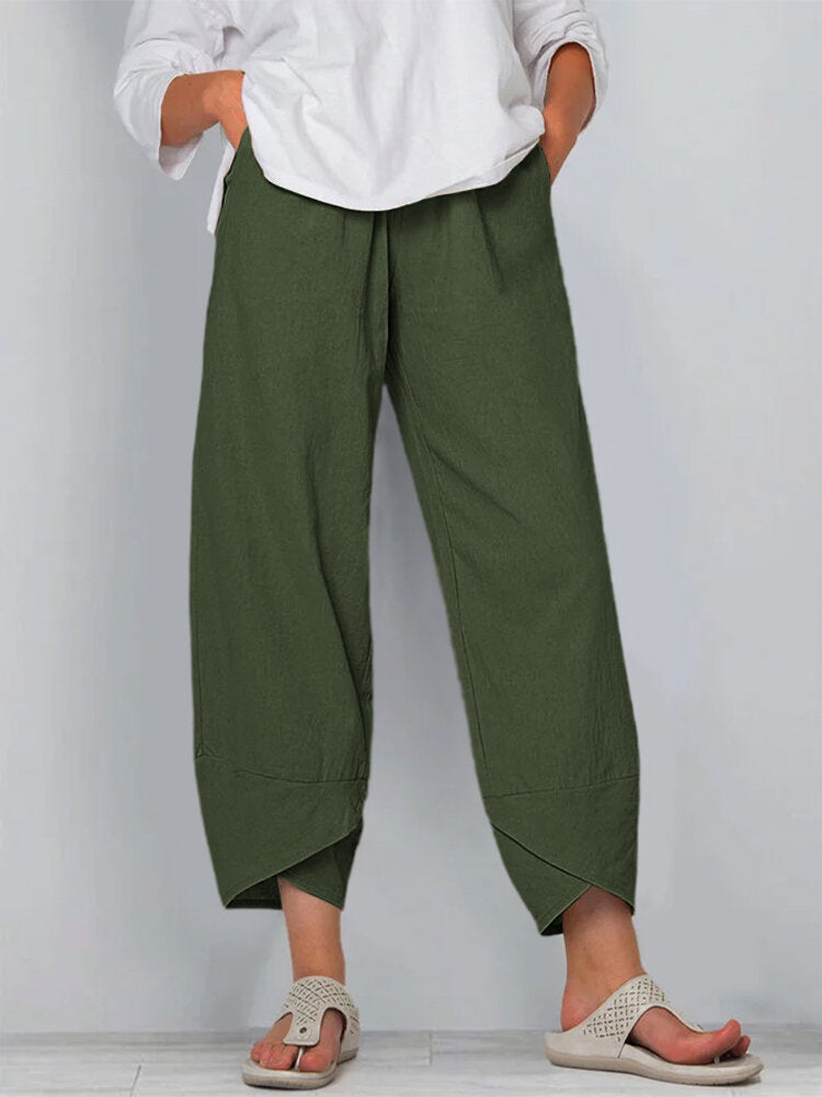 Solid Color Plus Size Women's Simple Loose Casual Cropped Pants