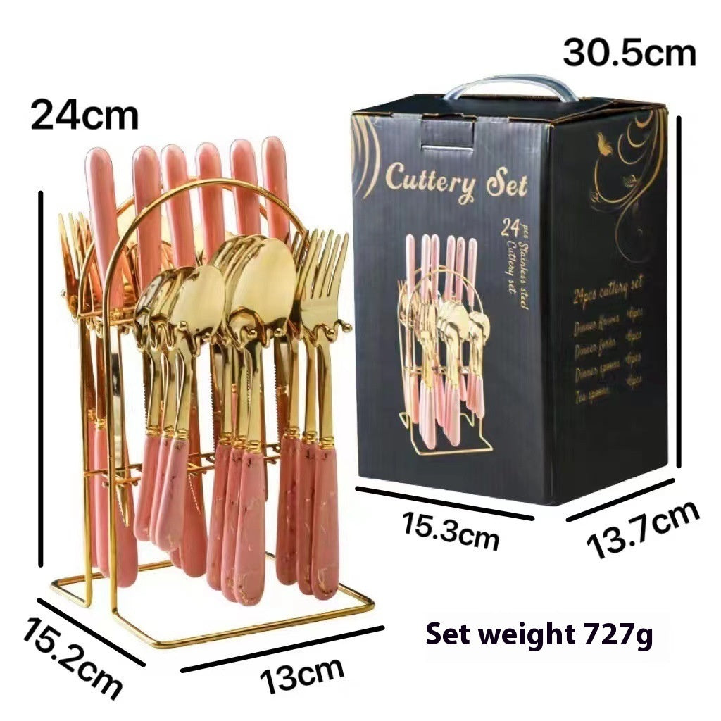 24-piece Stainless Steel Tableware Knife Fork And Spoon Storage Rack Suit