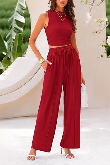 Trousers Elastic Waist Loose-fitting Sleeveless Shirt Suit