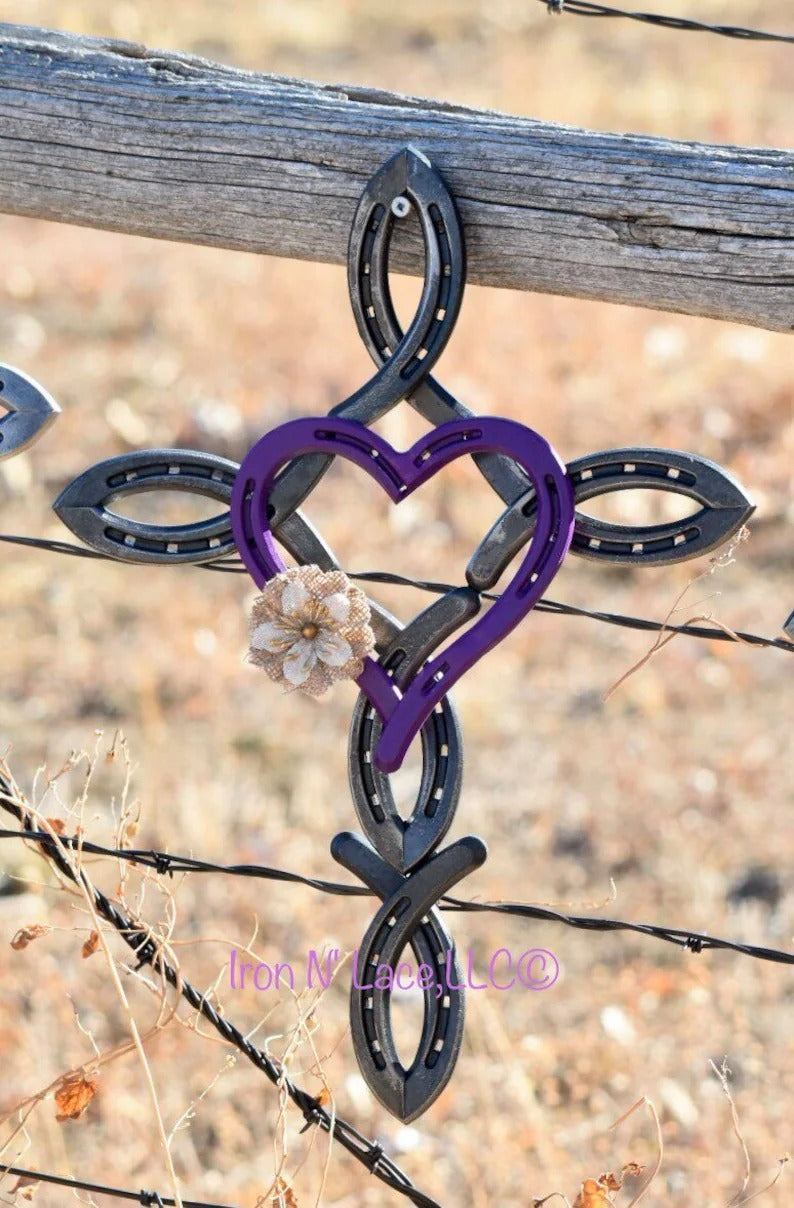 Love Natural Horsehsoe With Heart Horseshoe Cross