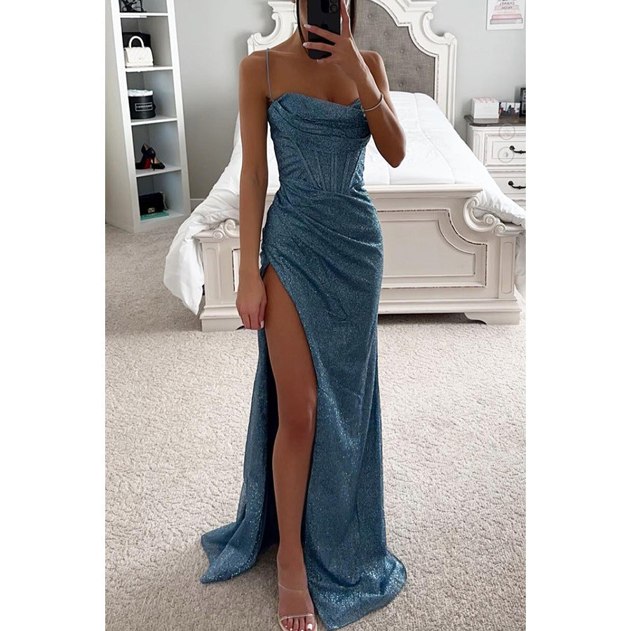 Sexy Split Suspender Dress Fashion Evening Party Slim V-neck Long Dresses Summer Clothing For Women