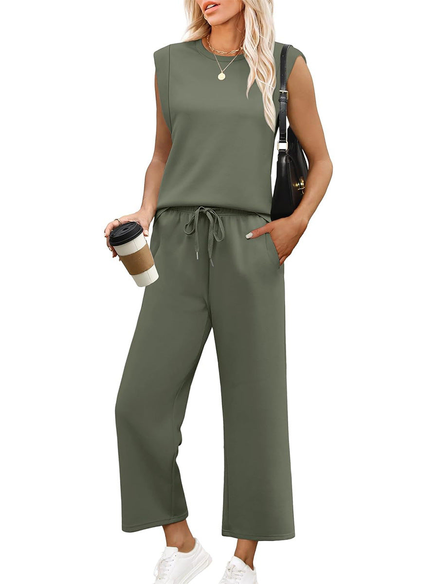 Loose Sleeveless Suit Round Neck Vest Top Two-piece Pants