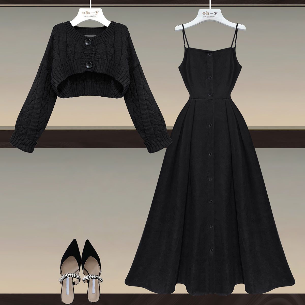 Waist-controlled Sling Dress Fashion Temperament Youthful-looking Two-piece Set