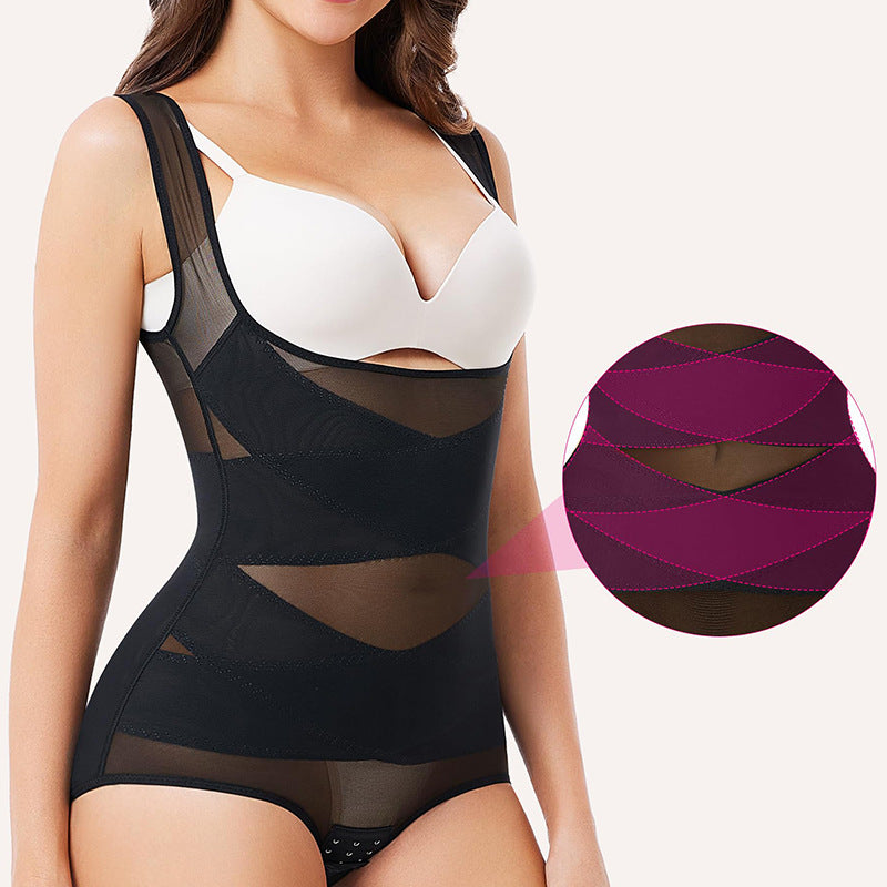 Postpartum Belly Contracting Corset Mesh Body Shaping Jumpsuit