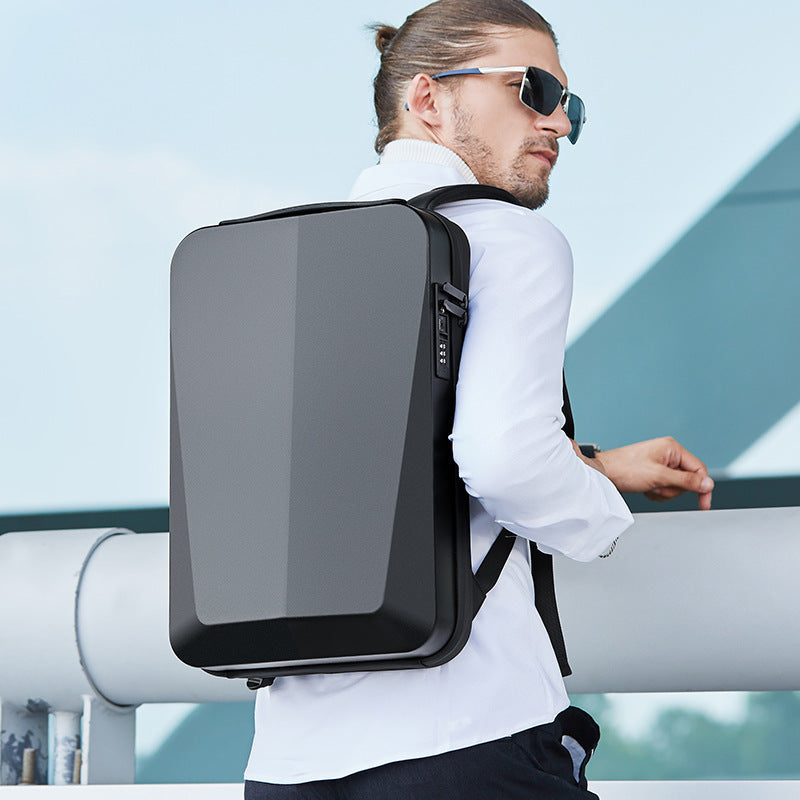 New Male Business Plastic Hard Shell Computer Backpack Waterproof