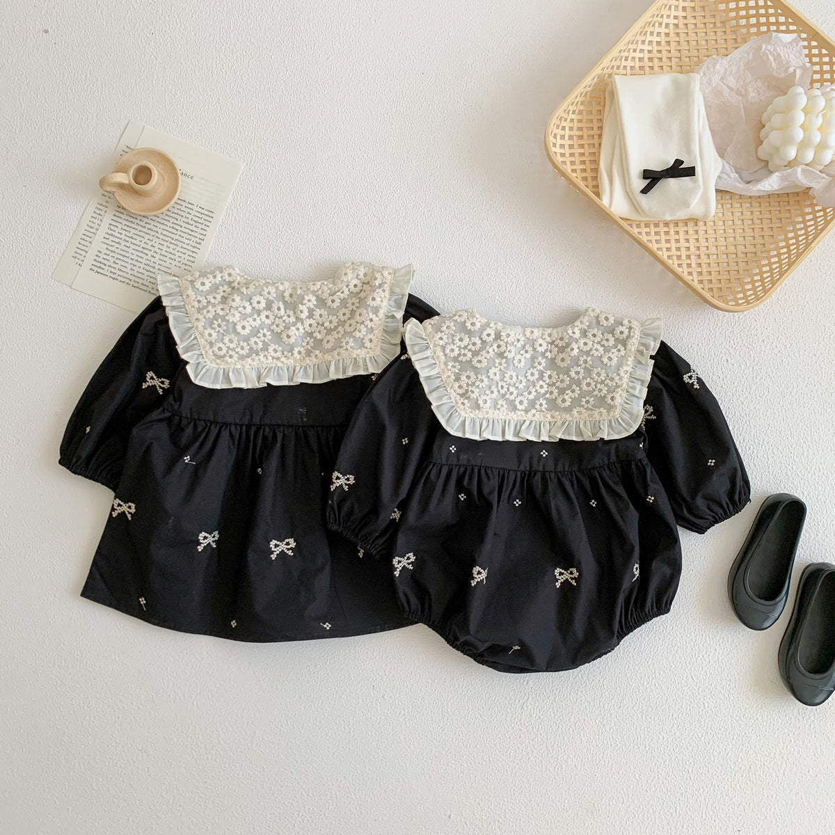 Autumn Clothes Baby's Gown Doll Collar Lace Embroidery