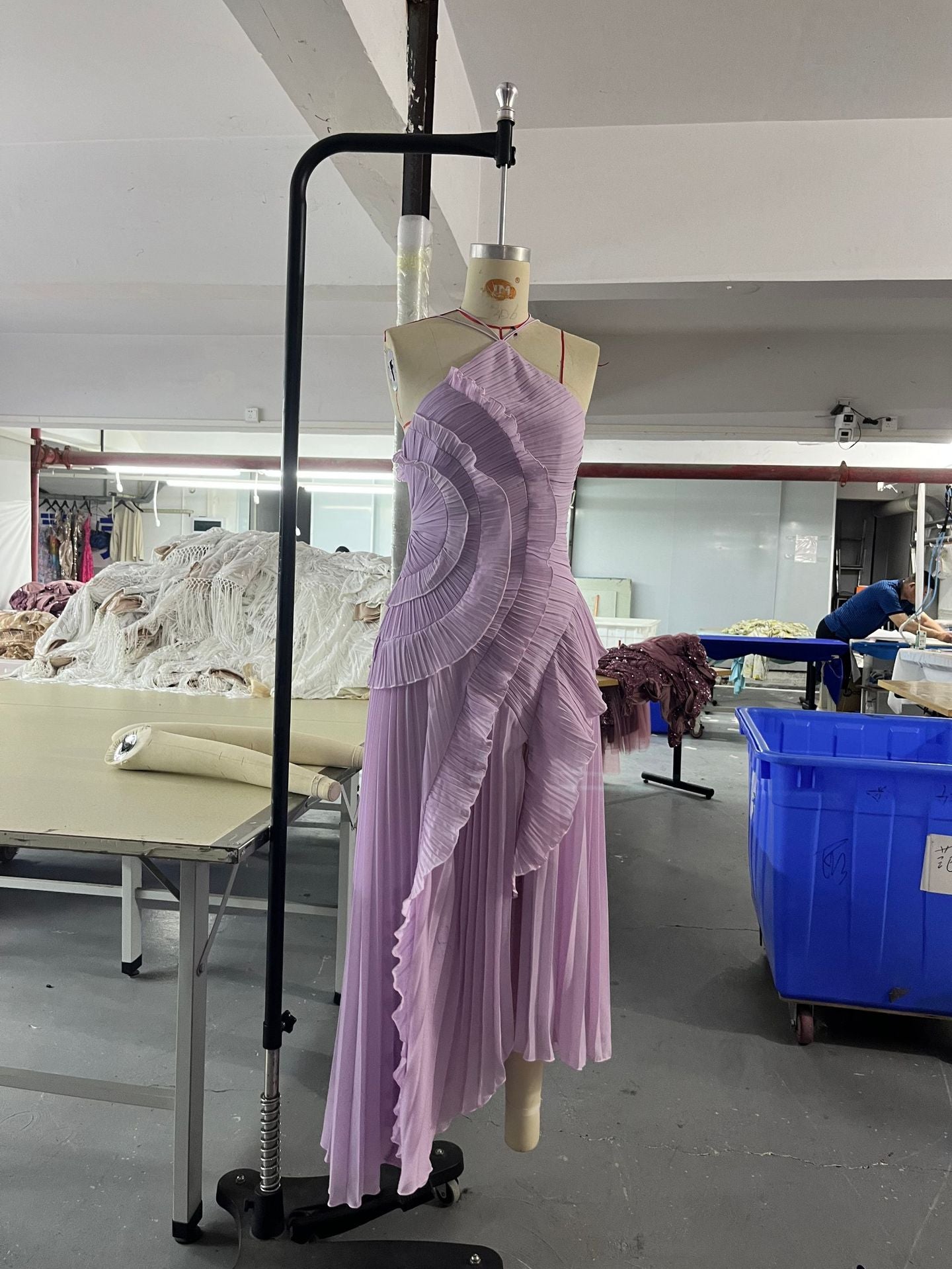 Ruffled Pleated Irregular Hem Dress