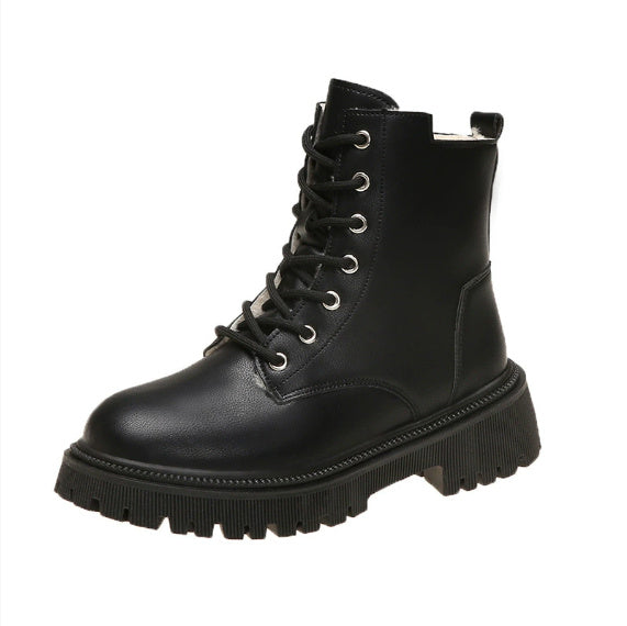 Winter All-matching Flat Bottom Thickened Booties Cotton-padded Shoes With Velvet