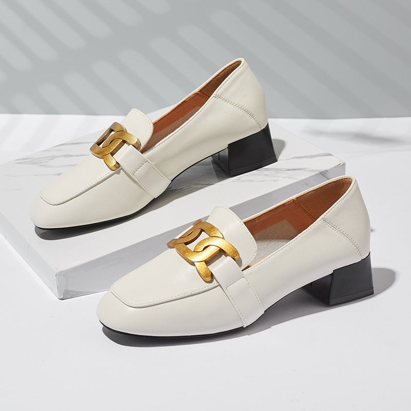 Fashion Thick-heeled Shoes Women's Leather One Pedal