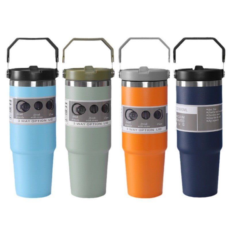 Stainless Steel Travel Cup Double Drinking Straw Cold Insulation Cup