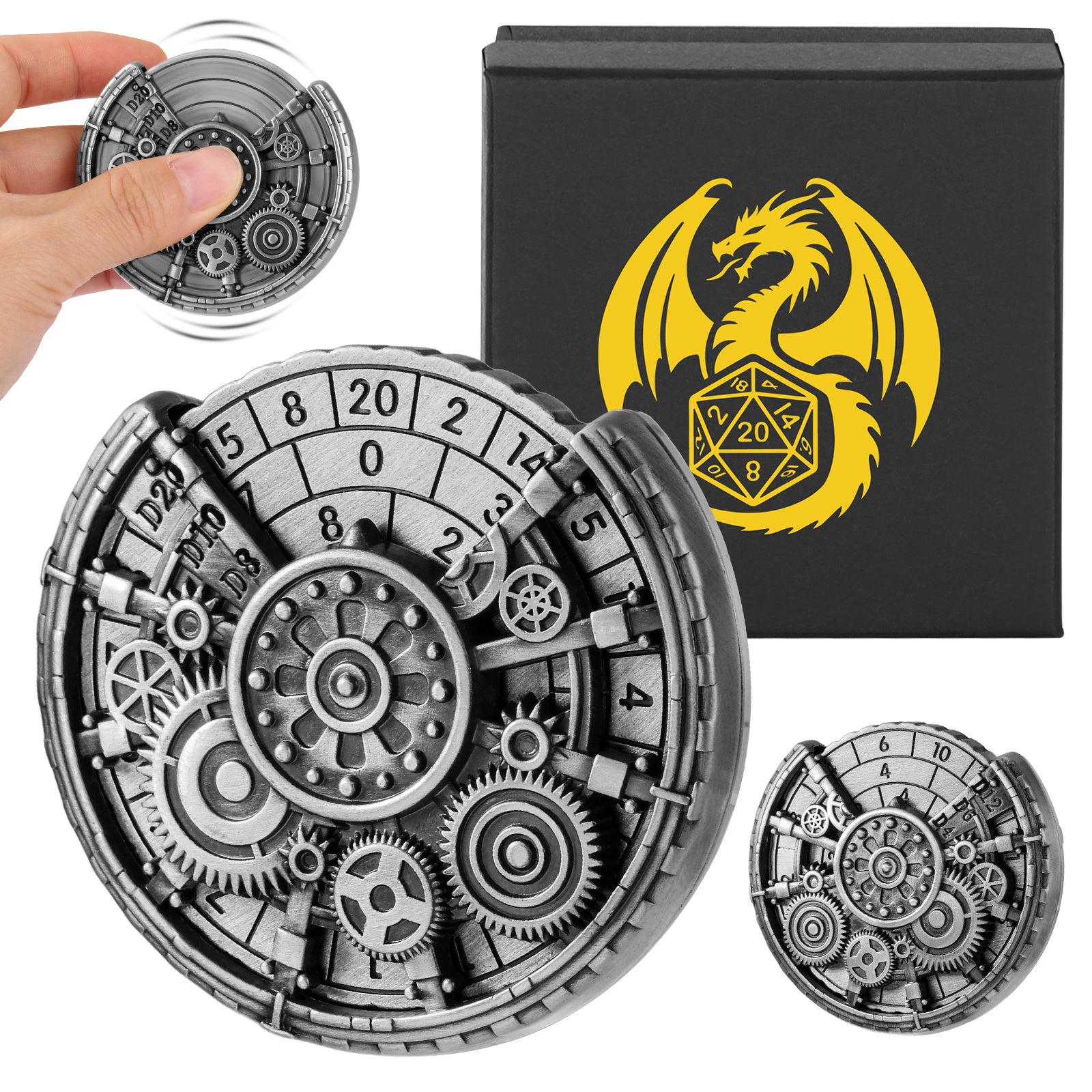 Private Model Time Gear Fingertip Gyroscope Retro Wheel DND Dice Gift Box Set, Role Playing Game Dice On The Table
