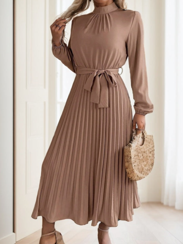 Women's Bow-Tied A-Line Pleated Dress