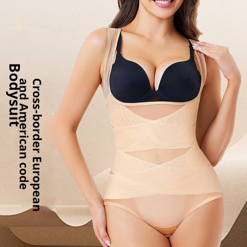 Postpartum Belly Contracting Corset Mesh Body Shaping Jumpsuit