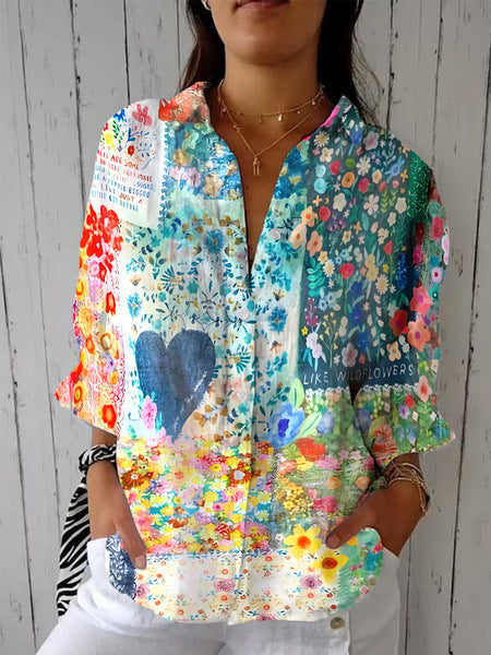 Women's Creative Fashion 3D Printing Lapel Casual Shirt