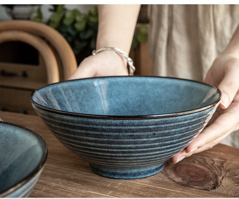 Bamboo Hat Ramen Bowl Ceramic Large Soup Slightly Flaw