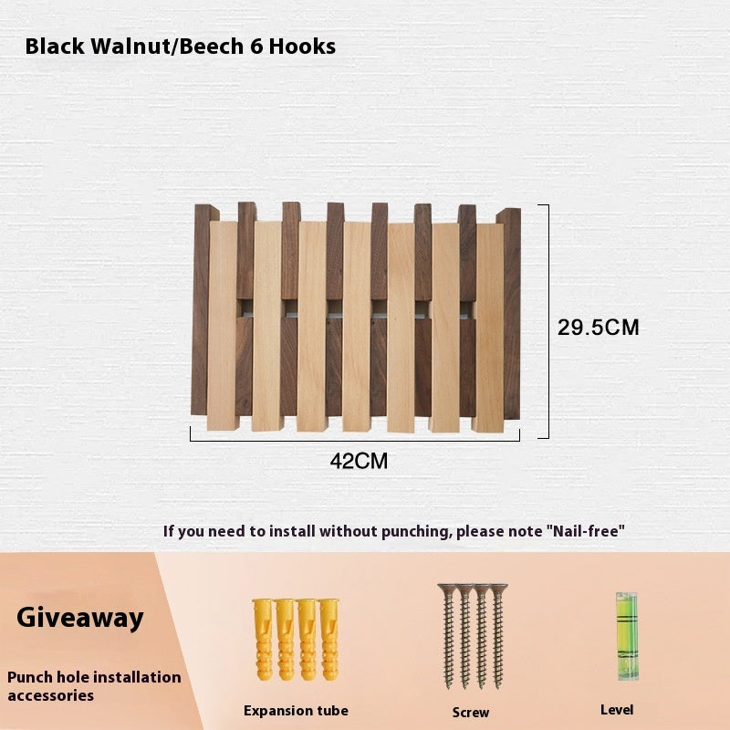 Clothes Hook Wall-mounted Entrance Hallway Hanger Punch-free Solid Wood Creative Keys Clothes