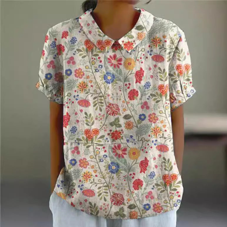 Summer Short Sleeve Printed Pullover Shirt