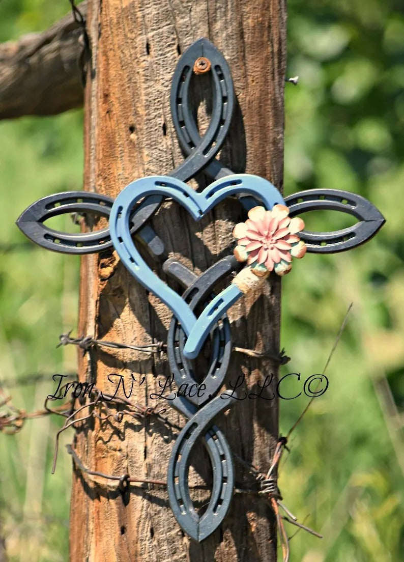Love Natural Horsehsoe With Heart Horseshoe Cross