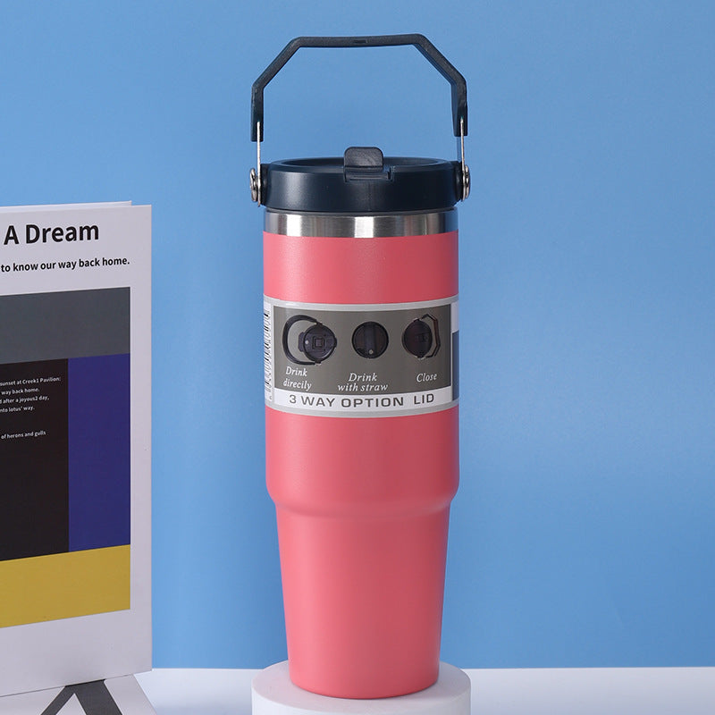 Stainless Steel Travel Cup Double Drinking Straw Cold Insulation Cup