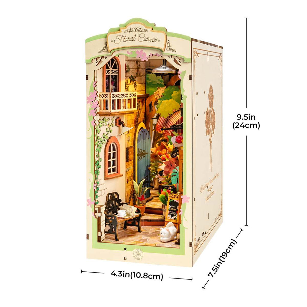 Rolife Floral Corner DIY Book Nook Shelf Insert Kit 3D Wooden Dollhouse For Gift