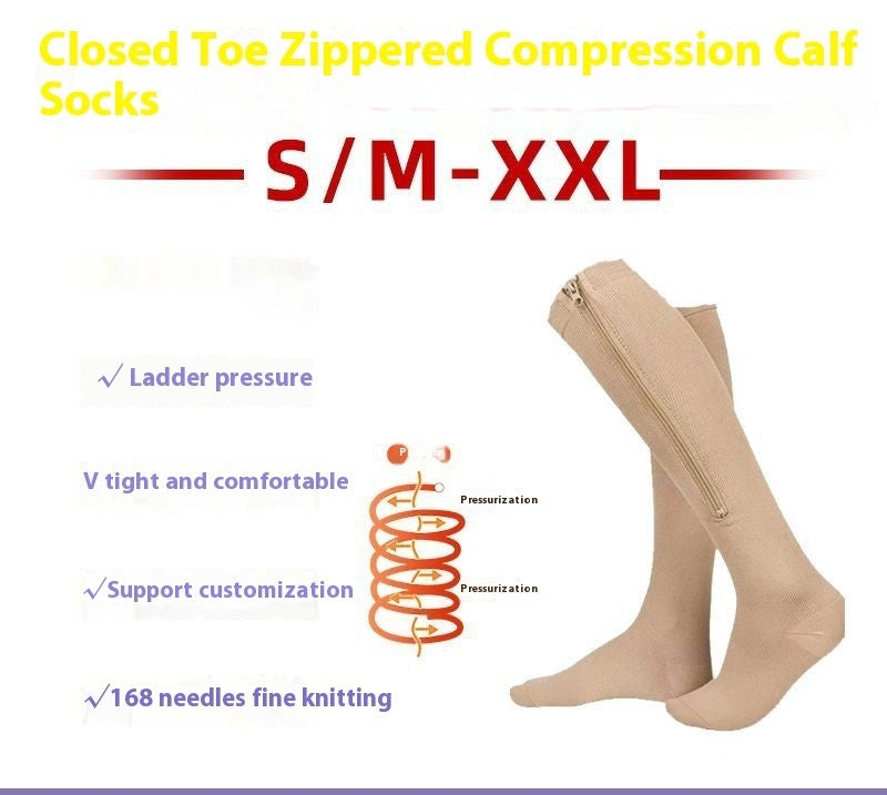 Simple Solid Color Bag Toe Zipper Pressure Socks