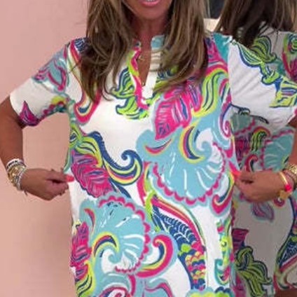 Women's Loose Printed Short Sleeve Dress