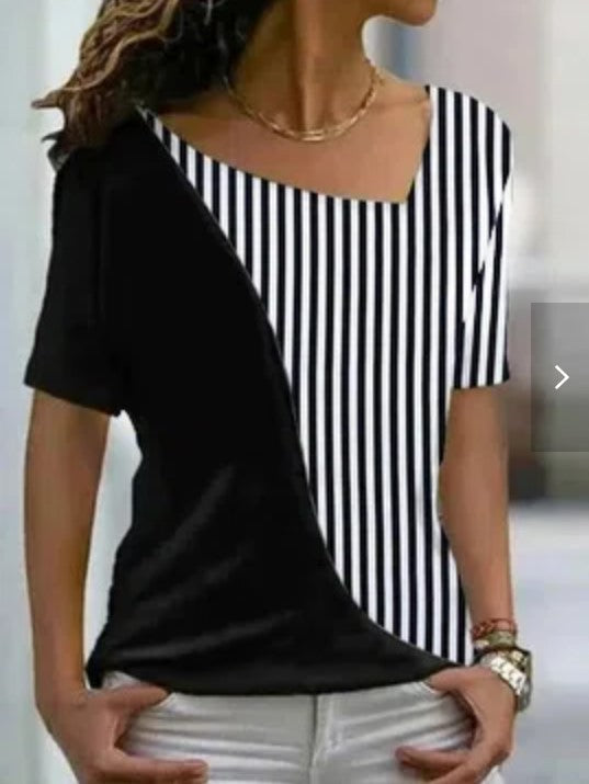 Women's Fashion Irregular Collar Printed T-shirt