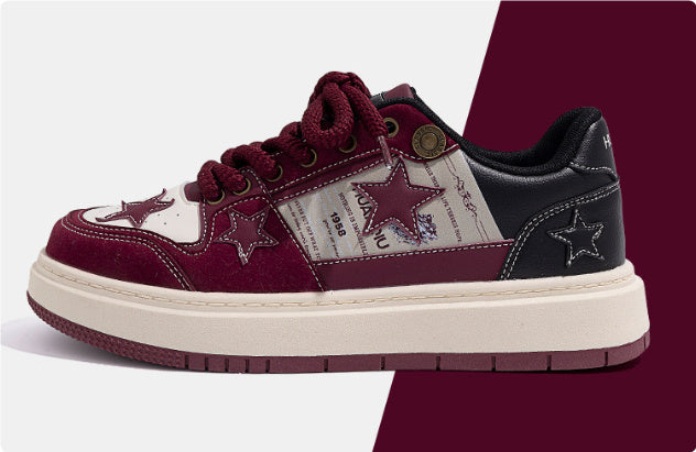 Small Group Wine Red Star Women's American Retro Board Shoes