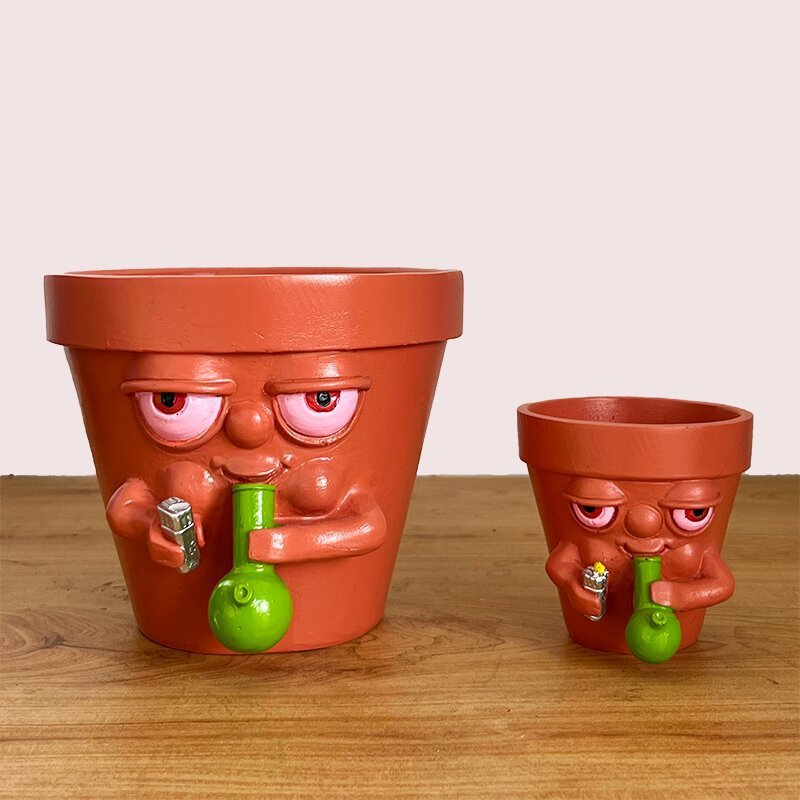 Simple Cartoon Smoking Creative Flower Pot Resin Crafts