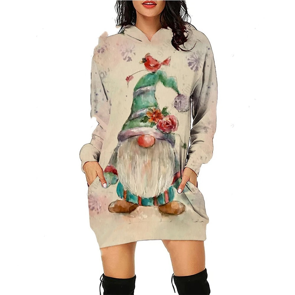Santa Claus Pullover Hooded Sweater Dress