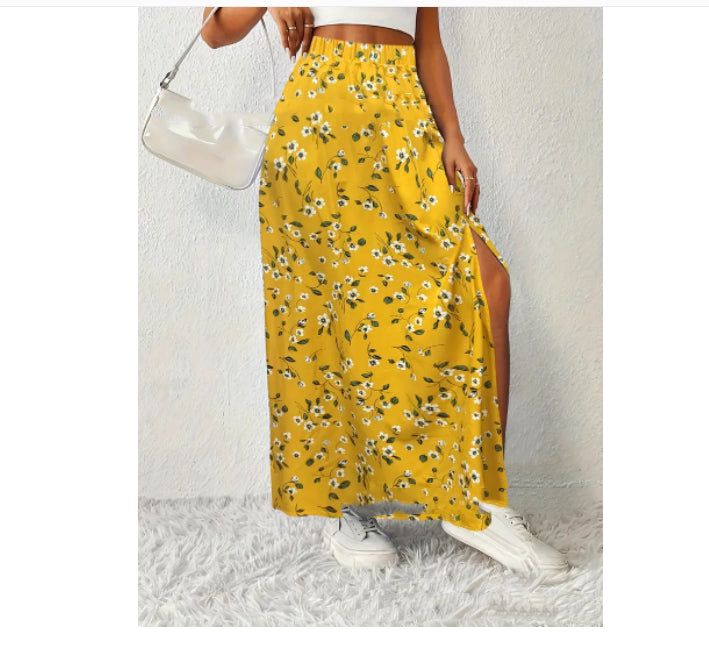 Women's Floral Split High Waist Printed Skirt
