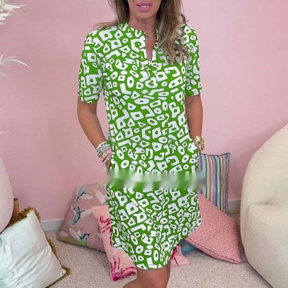 Women's Super Fairy V-neck Floral Seaside Holiday Beach Digital Printing Loose Dress