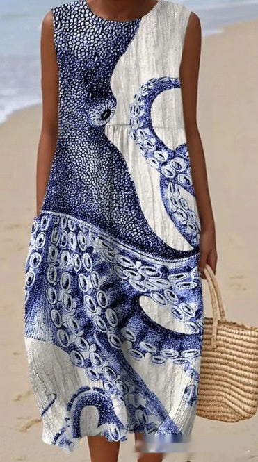 Slim-fit Printed Long Dress 3D Printed Women's