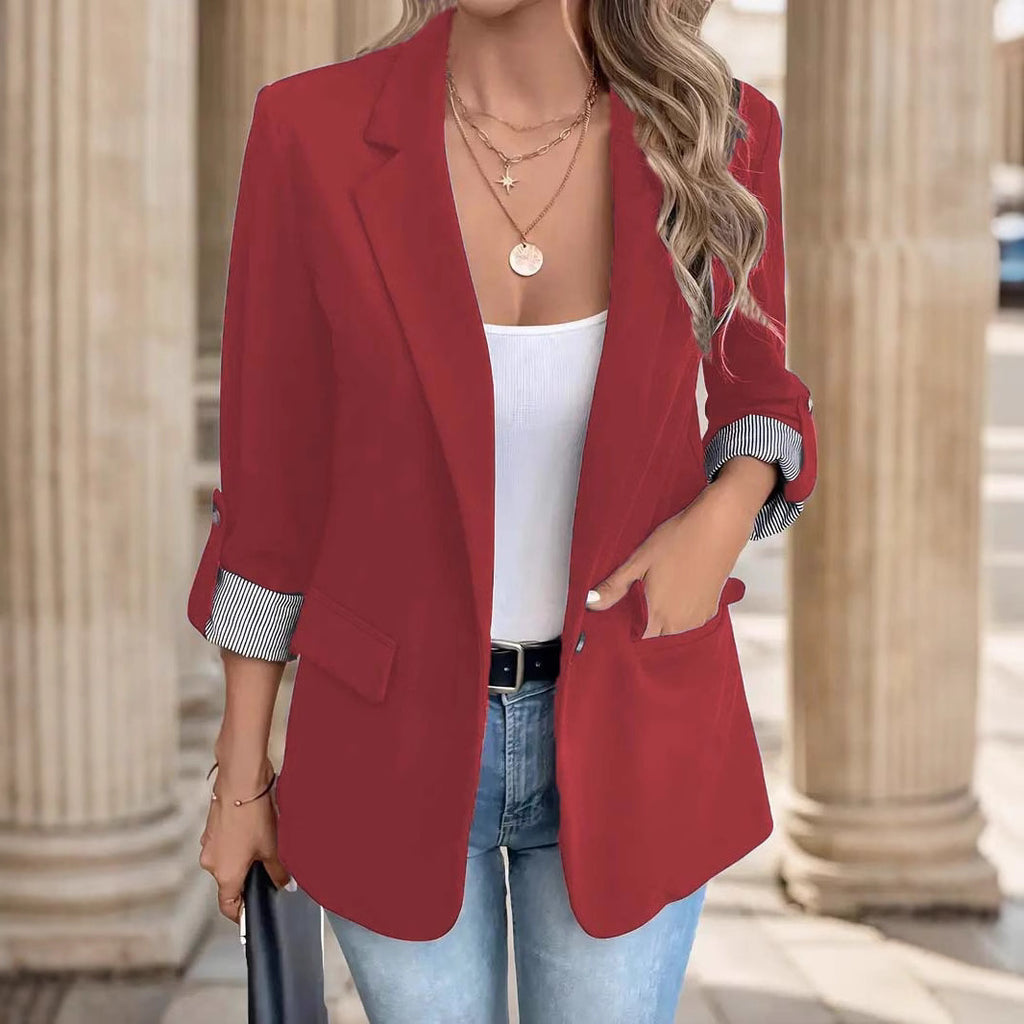 Casual Button Suit Slim-fit Cropped Roll-up Sleeve Suit Jacket For Women