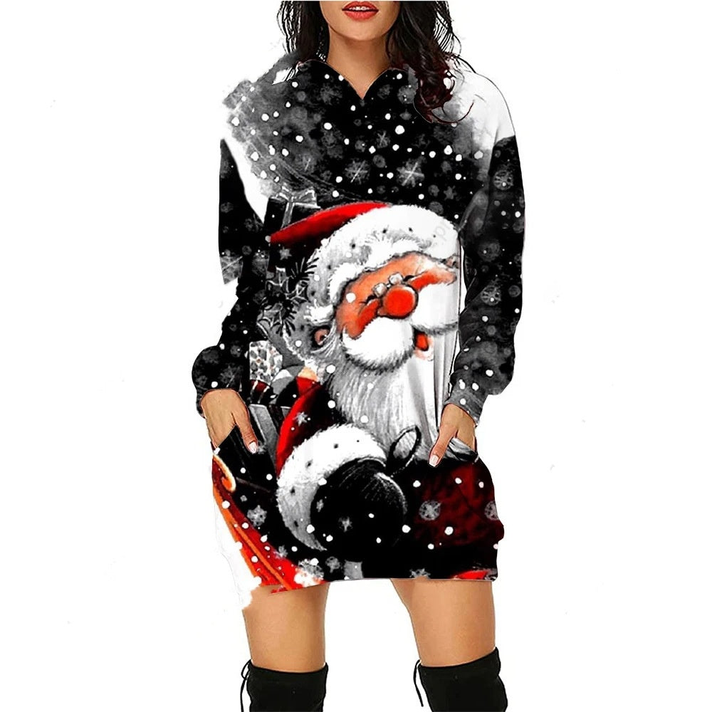 Santa Claus Pullover Hooded Sweater Dress