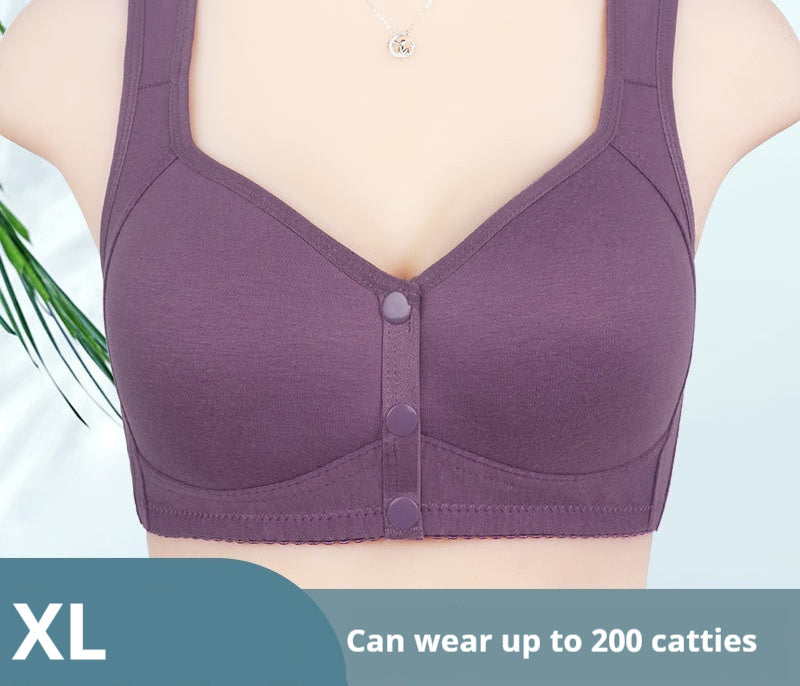 Fixed Cup Front Buckle Middle-aged And Elderly Underwear Women's Smooth Wirless Wide Shoulder Strap Vest Plus Size