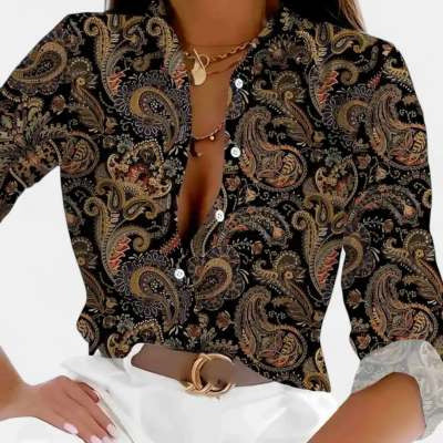 Spring And Autumn New Long Sleeve Lapel Loose Button Shirt