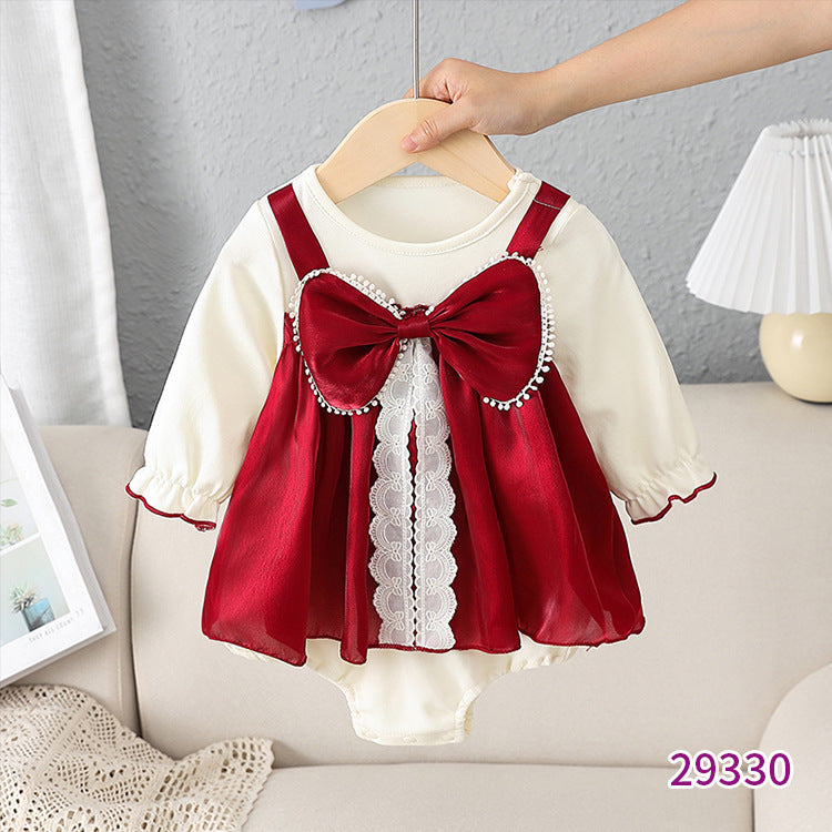 Baby Jumpsuit Bow Baby Long-sleeved Triangle Romper Romper
