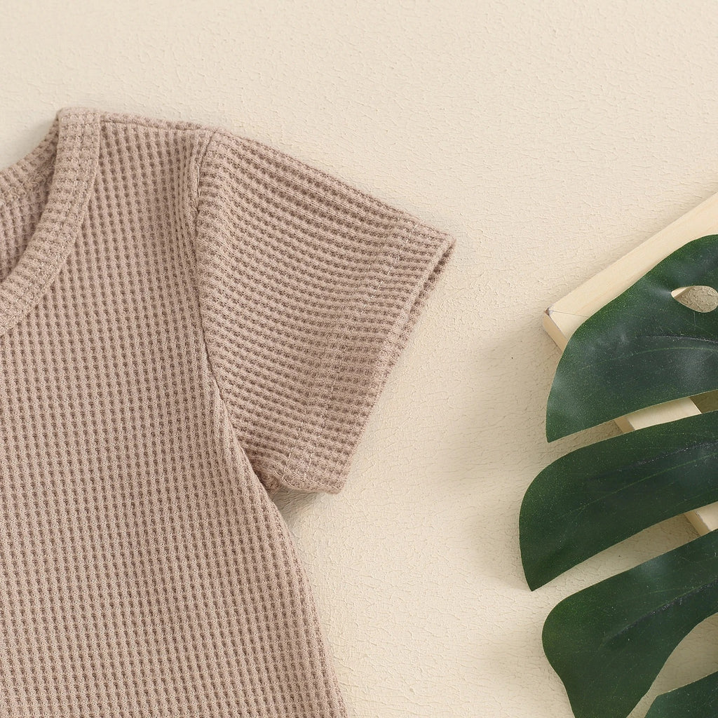 Children's Waffle Short-sleeved Jumpsuit