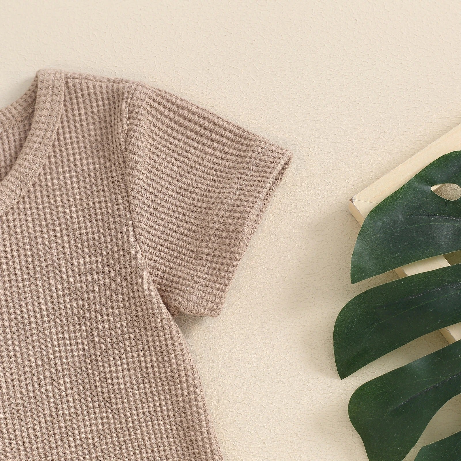 Children's Waffle Short-sleeved Jumpsuit