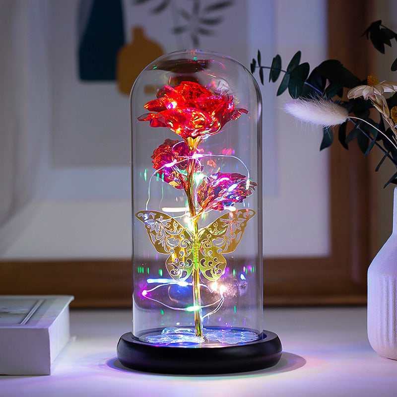 Preserved Flower Glass Cover Glowing Night Lights Ornaments