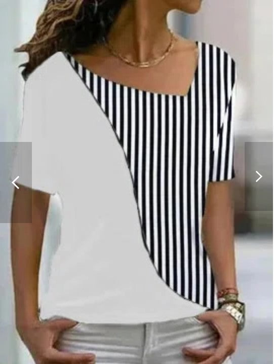 Women's Fashion Irregular Collar Printed T-shirt