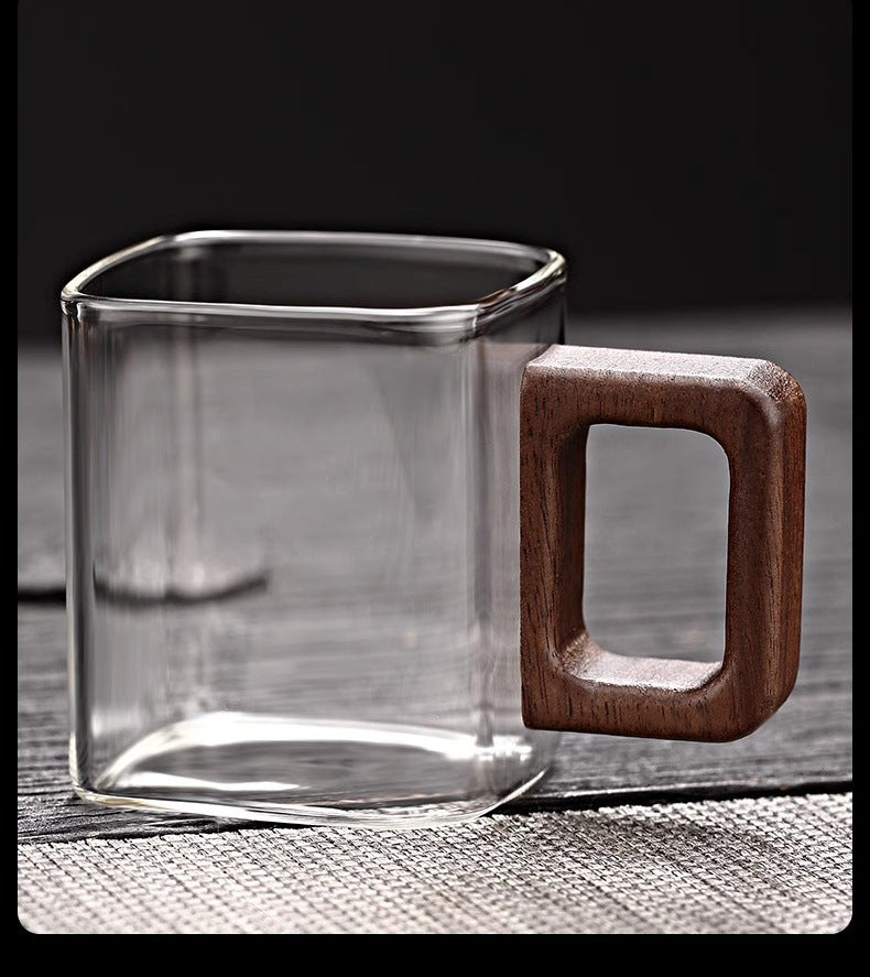 Borosilicate Transparent High Temperature Resistant Walnut Handle Single-layer Glass