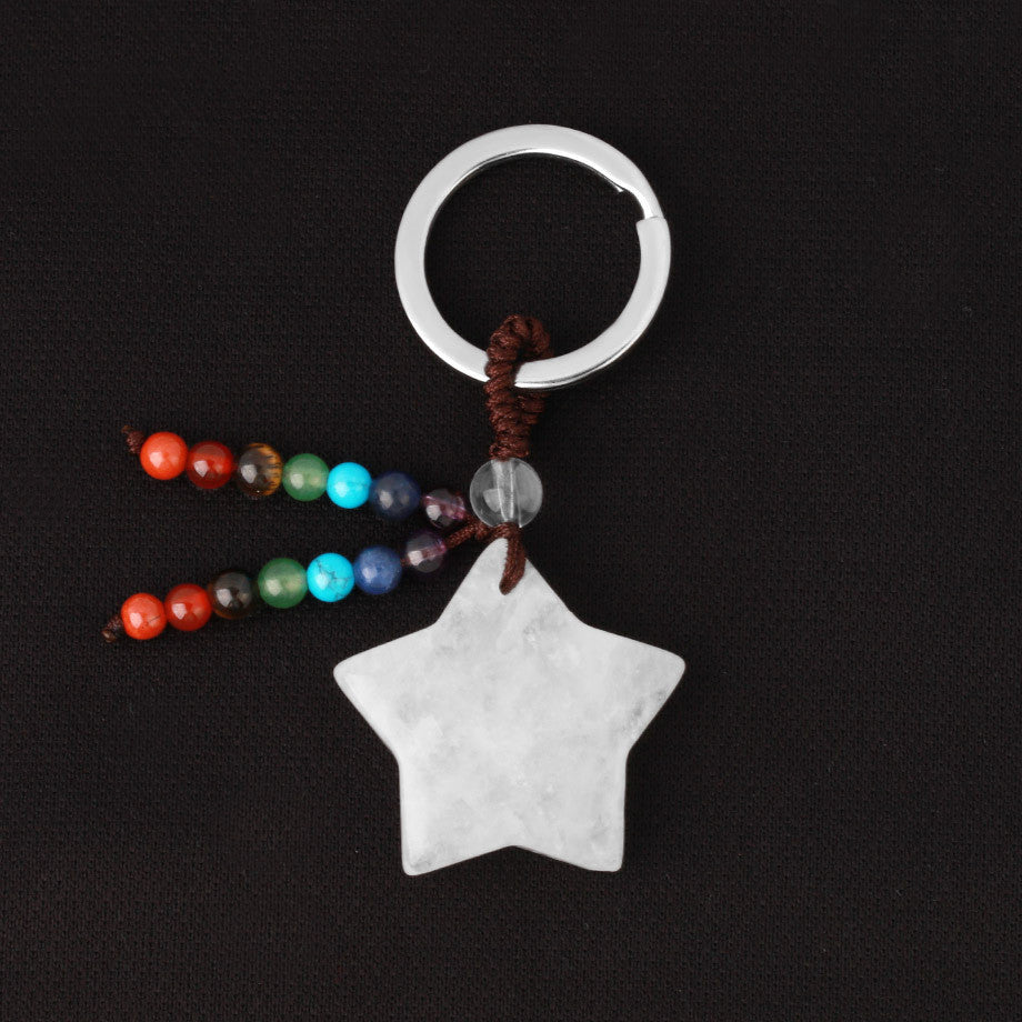Moon Star-shaped Tassel Natural Crystal Keychain